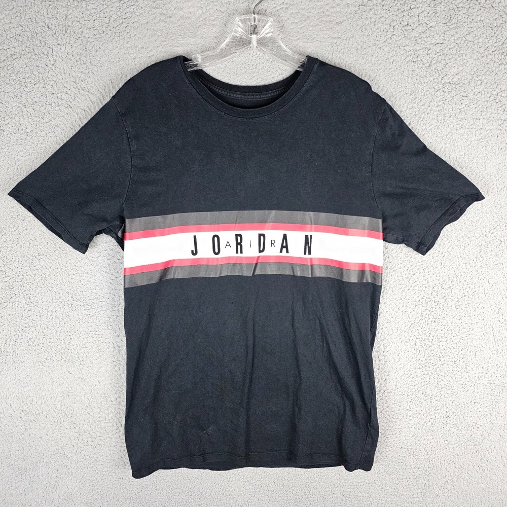 Jordan T-Shirt Mens L Black Air Jordan Basketball Short Sleeve Striped Logo